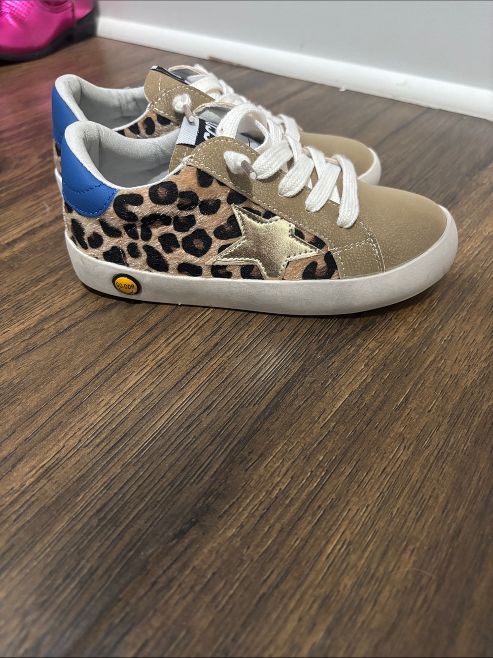 Golden Goose Kids Leopard & Tan Sneakers with Blue Heel